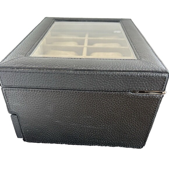 Fossil 10 Piece Watch Box Black w/ Storage Pull Out Drawer Jewelry Leather Trim - Picture 9 of 10